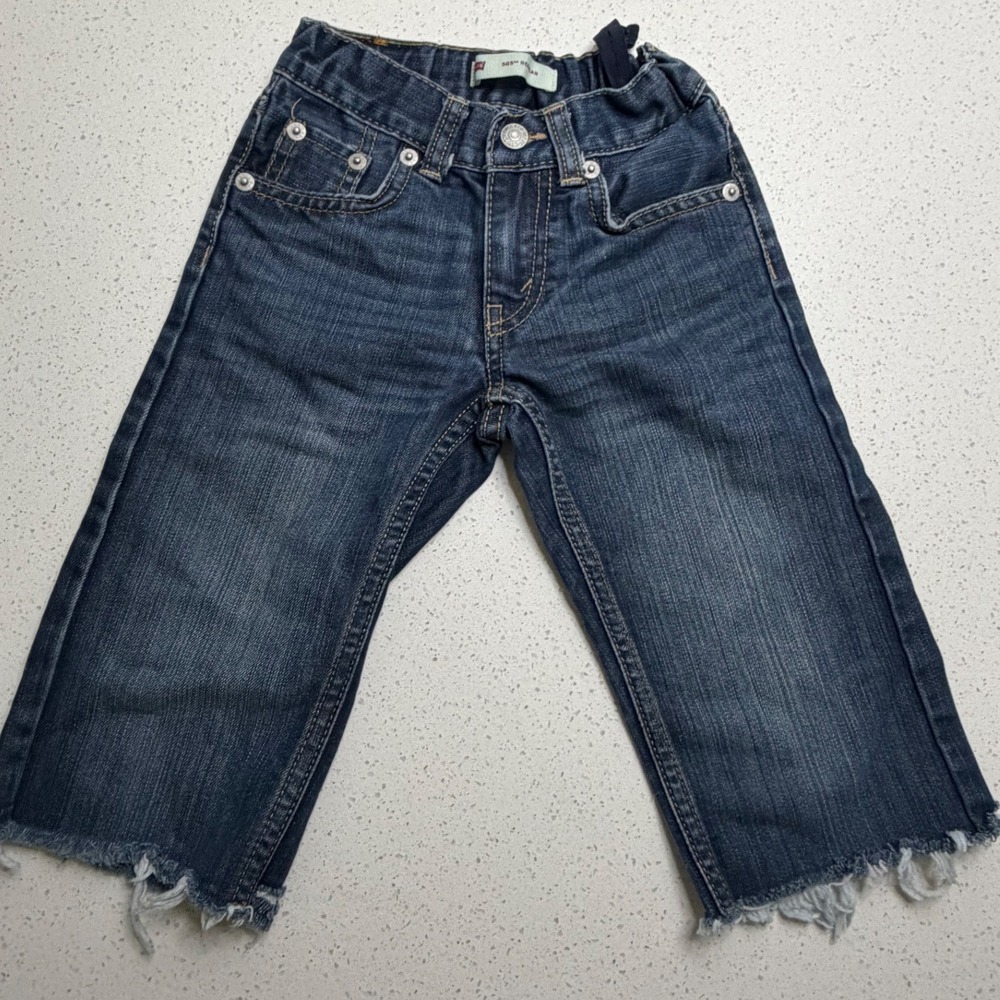 Levis 505 Regular Fit Dark Wash Frayed Hem Jeans Toddler Boys Size 3T